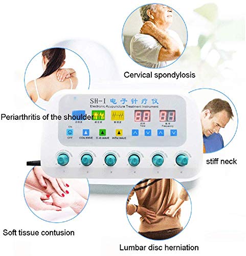 Máquina de Fisioterapia TENS EMS Multifuncional Electroestimulador Estimulador Muscular Masajeador Electro 6 Canales Digital Acupuntura Masajeador [Clase de eficiencia energética A] (A)