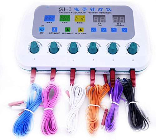 Máquina de Fisioterapia TENS EMS Multifuncional Electroestimulador Estimulador Muscular Masajeador Electro 6 Canales Digital Acupuntura Masajeador [Clase de eficiencia energética A] (A)