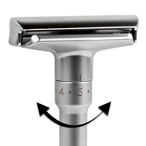 Maquinilla de afeitar clásica de doble filo y calidad ajustable (1 Afeitadora + 1 Soporte de afeitar)
