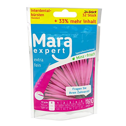 Mara Expert - Cepillos interdentales básicos (0,4 mm, ISO 0, extrafinos, 33% más de contenido), color rosa