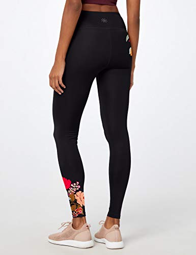 Marca Amazon - AURIQUE Floral Print Legging - Mallas de entrenamiento Mujer, Negro (Black), 42, Label:L