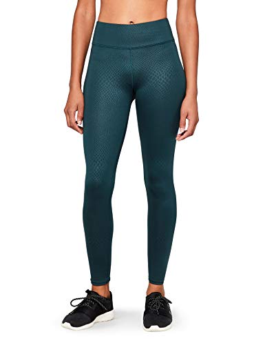 Marca Amazon - AURIQUE Leggings de Deporte con Textura Piel de Serpiente Mujer, Azul (Teal Teal), 40, Label:M
