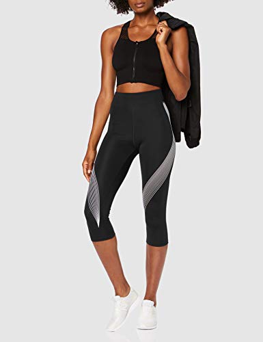 Marca Amazon - AURIQUE Mallas de Deporte Capri Estampadas Mujer, Negro (Black/White), 38, Label:S