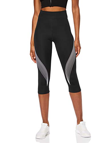 Marca Amazon - AURIQUE Mallas de Deporte Capri Estampadas Mujer, Negro (Black/White), 38, Label:S