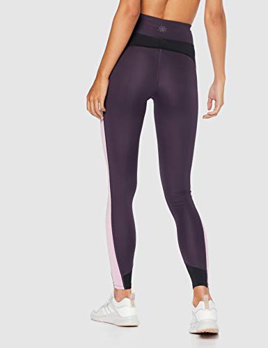 Marca Amazon - AURIQUE Mallas de Deporte Combinadas con Tiro Alto Mujer, Morado (Nightshade/Black/Mauve Mist), 40, Label:M