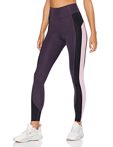 Marca Amazon - AURIQUE Mallas de Deporte Combinadas con Tiro Alto Mujer, Morado (Nightshade/Black/Mauve Mist), 42, Label:L