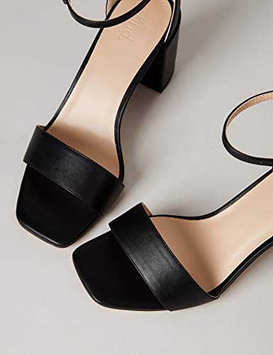 Marca Amazon - find. #_ Gafur-1A Zapatos con Tacon y Correa de Tobillo, Negro (Black), 39