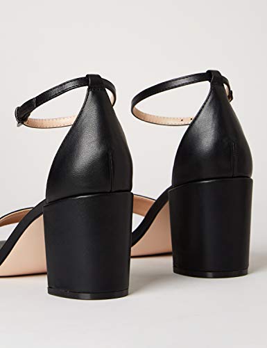 Marca Amazon - find. #_ Gafur-1A Zapatos con Tacon y Correa de Tobillo, Negro (Black), 39