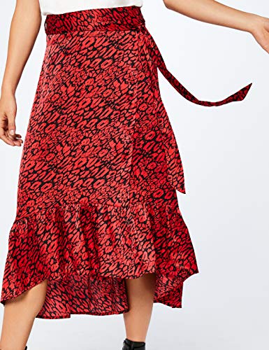 Marca Amazon - find. Animal Print Skirt, Falda para Mujer, Rojo (Red Animal), 46, Label: XXL