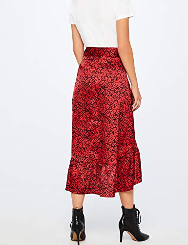 Marca Amazon - find. Animal Print Skirt, Falda para Mujer, Rojo (Red Animal), 46, Label: XXL