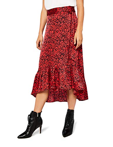 Marca Amazon - find. Animal Print Skirt, Falda para Mujer, Rojo (Red Animal), 46, Label: XXL