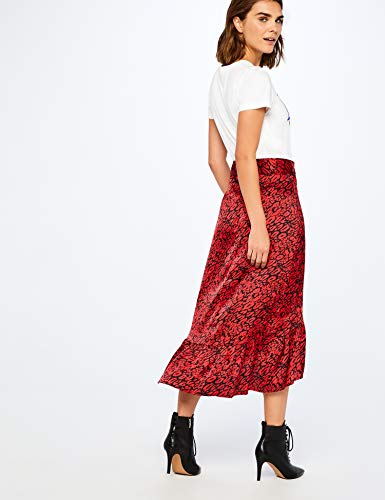 Marca Amazon - find. Animal Print Skirt, Falda para Mujer, Rojo (Red Animal), 46, Label: XXL