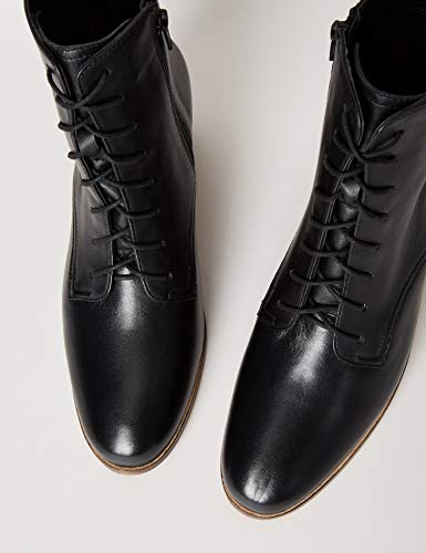 Marca Amazon - find. Block Heel Lace Up Leather Botines, Negro Black, 38 EU