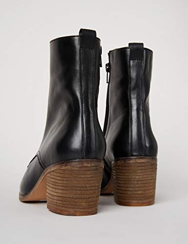 Marca Amazon - find. Block Heel Lace Up Leather Botines, Negro Black, 38 EU