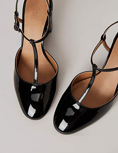 Marca Amazon - FIND Block Heel T-Bar Zapatos de Tacón, Negro (Black), 39 EU