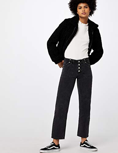 Marca Amazon - find. Button Front Carpenter - Vaqueros straight Mujer, Gris (Dark Grey), 27W / 32L, Label: 27W / 32L