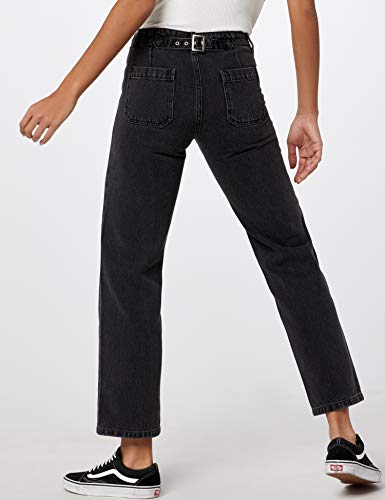 Marca Amazon - find. Button Front Carpenter - Vaqueros straight Mujer, Gris (Dark Grey), 27W / 32L, Label: 27W / 32L