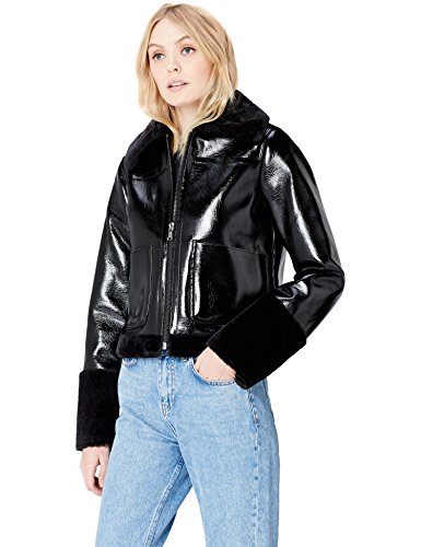 Marca Amazon - find. Chaqueta Efecto Piel para Mujer, Negro (Schwarz), 48, Label: 3XL