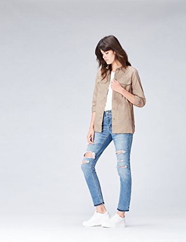 Marca Amazon - find. Chaqueta Estilo Guerrera para Mujer, Verde (Khaki), 40, Label: M