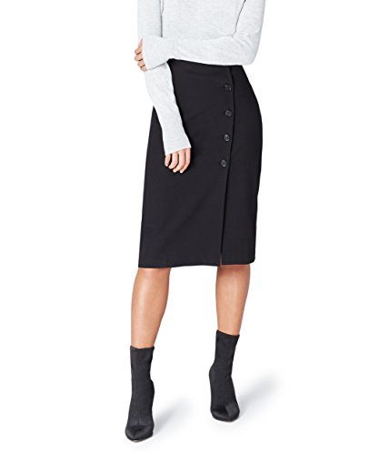 Marca Amazon - find. Falda de Botones para Mujer, Negro (Black), 44, Label: XL