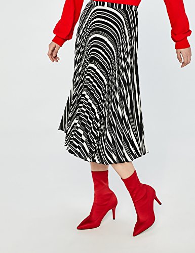 Marca Amazon - find. Falda Plisada Mujer, Multicolor (Black And White 25190 V3), 38, Label: S