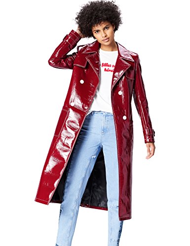 Marca Amazon - find. Gabardina de Charol para Mujer, Rojo (Rot), 36, Label: XS