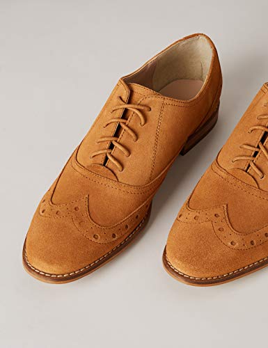 Marca Amazon - FIND Leather Zapatos de Cordones Brogue, Marrón (Tan), 37 EU