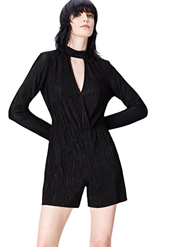 Marca Amazon - find. Mono Corto Plisado para Mujer, Negro (Black), 40, Label: M