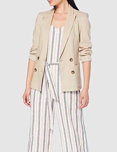 Marca Amazon - find. Mono de Lino de Verano Mujer, Multicolor (RED/ BLUE STRIPE), 42, Label: L