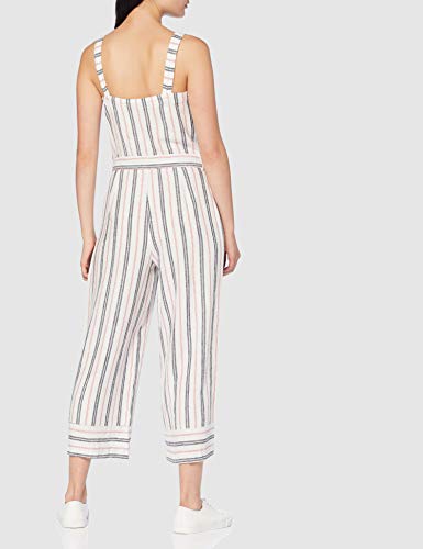 Marca Amazon - find. Mono de Lino de Verano Mujer, Multicolor (RED/ BLUE STRIPE), 42, Label: L