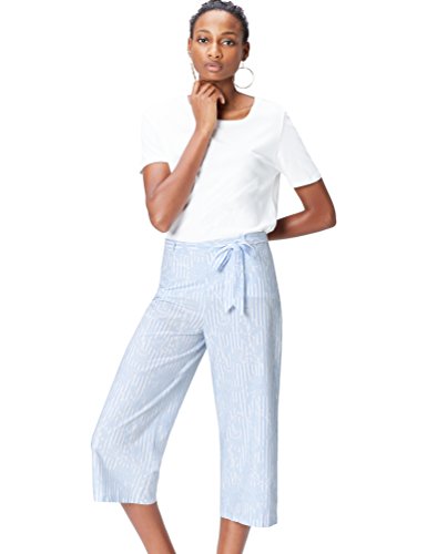 Marca Amazon - find. Pantalón Estampado con Lazada en la Cintura para Mujer, Azul (Blue Stripe), 36, Label: XS
