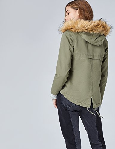 Marca Amazon - find. Parka Corta Mujer, Verde (Light Khaki), 36, Label: XS