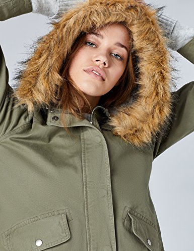 Marca Amazon - find. Parka Corta Mujer, Verde (Light Khaki), 36, Label: XS
