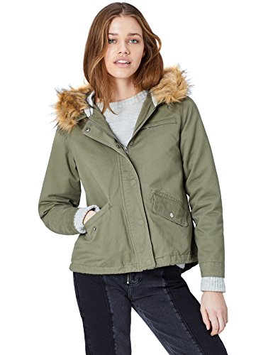 Marca Amazon - find. Parka Corta Mujer, Verde (Light Khaki), 36, Label: XS