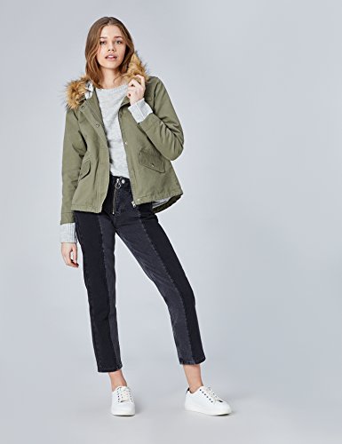 Marca Amazon - find. Parka Corta Mujer, Verde (Light Khaki), 36, Label: XS