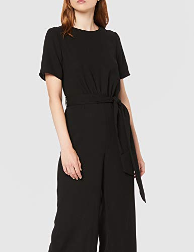 Marca Amazon - find. Short Sleeve Tie Waist Mono Mujer, Negro (Black), 42, Label: L