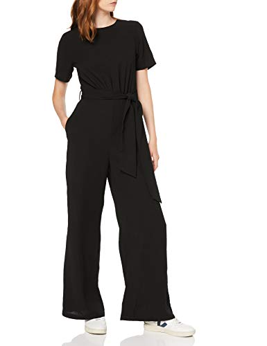 Marca Amazon - find. Short Sleeve Tie Waist Mono Mujer, Negro (Black), 48, Label: 3XL