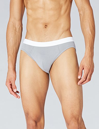 Marca Amazon - find. Slip para Hombre Y-Front, Pack de 5, Gris (Charcoal/Light Grey/Mid Grey), L, Label: L