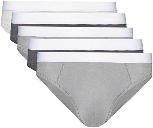 Marca Amazon - find. Slip para Hombre Y-Front, Pack de 5, Gris (Charcoal/Light Grey/Mid Grey), L, Label: L