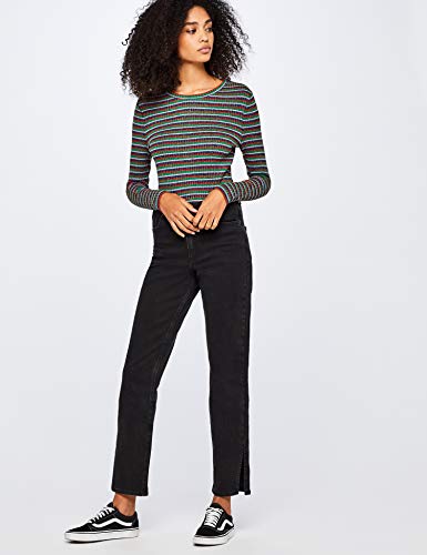 Marca Amazon - find. Split Hem - Vaqueros straight Mujer, Negro (Black), 32W / 32L, Label: 32W / 32L