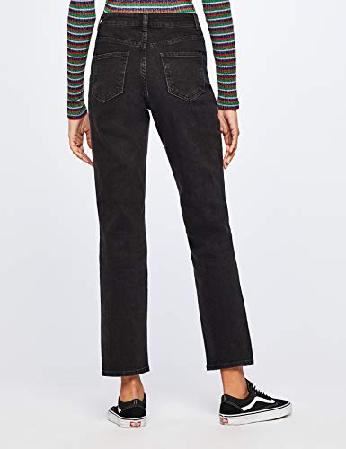 Marca Amazon - find. Split Hem - Vaqueros straight Mujer, Negro (Black), 32W / 32L, Label: 32W / 32L