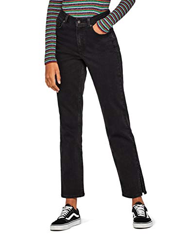 Marca Amazon - find. Split Hem - Vaqueros straight Mujer, Negro (Black), 32W / 32L, Label: 32W / 32L