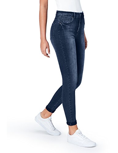 Marca Amazon - find. Vaqueros Ceñidos de Tiro Medio Mujer, Azul (Mid Indigo), 32W / 32L, Label: 32W / 32L