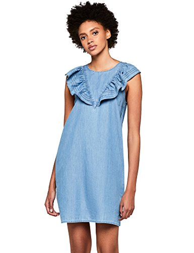 Marca Amazon - find. Vestido Corto con Volante Mujer, Blau (Blue), 38, Label: S