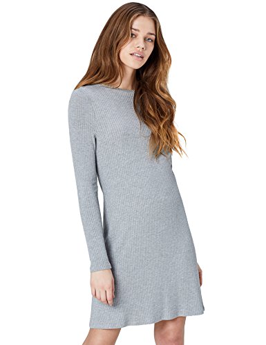 Marca Amazon - find. Vestido de Canalé para Mujer, Gris (Grey Marl), 36, Label: XS
