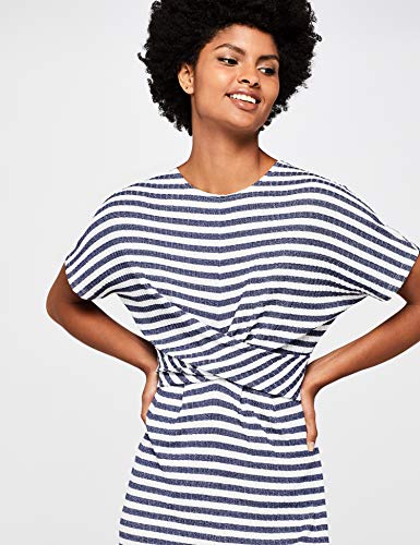 Marca Amazon - find. Vestido de Rayas con Fruncido en la Cintura Mujer, Azul (Blue), 38, Label: S