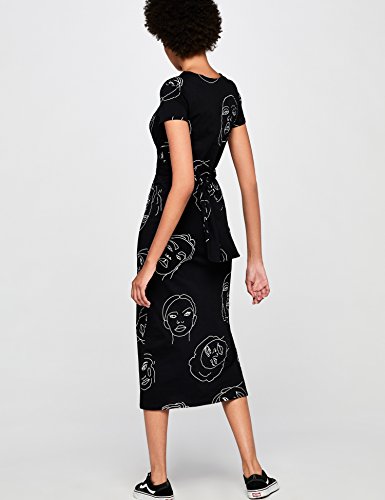 Marca Amazon - find. Vestido Estampado con Cinturón Anudado Mujer, Negro (Black), 40, Label: M