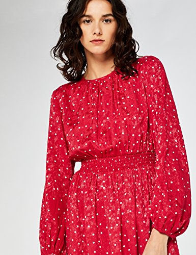 Marca Amazon - find. Vestido Fruncido de Lunares Mujer, Rojo (Red), 36, Label: XS