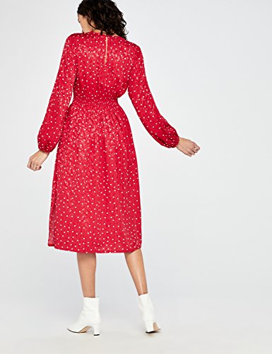 Marca Amazon - find. Vestido Fruncido de Lunares Mujer, Rojo (Red), 36, Label: XS