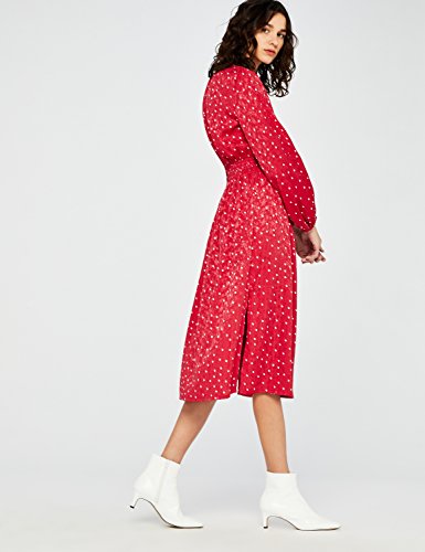 Marca Amazon - find. Vestido Fruncido de Lunares Mujer, Rojo (Red), 36, Label: XS